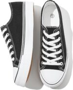 FRACORA Womens White Black Canvas Sneakers Low Top Canvas Shoes for Women Tennis Shoes