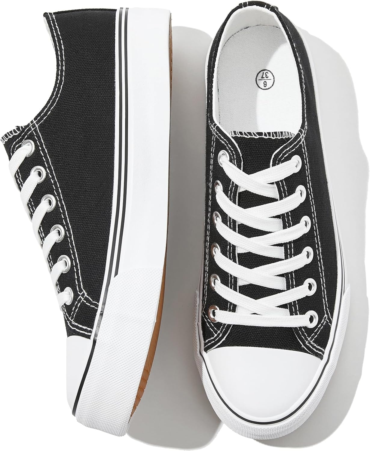 FRACORA-Womens-White-Black-Canvas-Sneakers-Low-Top-Canvas-Shoes.jpg FRACORA Womens White Black Canvas Sneakers Low Top Canvas Shoes for Women Tennis Shoes - Image 1
