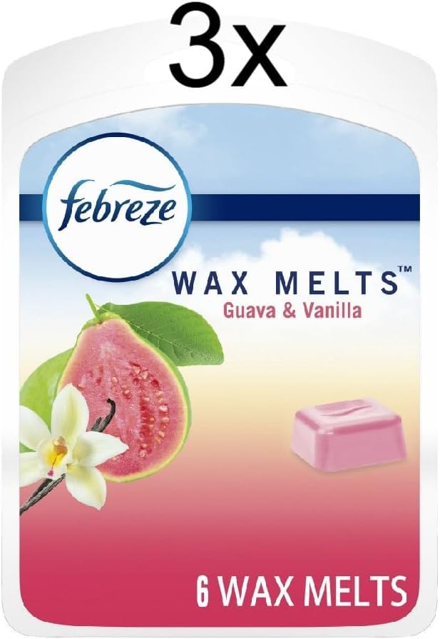 Febreze-Wax-Melts-Guava-Vanilla-275-oz-each-3.jpg Febreze Wax Melts Guava & Vanilla, 2.75 oz each. (3 Packs of 6), Pink - Image 1