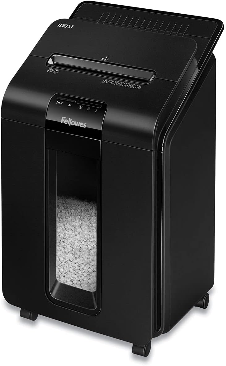 Fellowes-AutoMax-Micro-Cut-100M-Commercial-Office-Auto-Feed-2-in-1-Paper.jpg Fellowes AutoMax Micro-Cut 100M Commercial Office Auto Feed 2-in-1 Paper Shredder with 100-Sheet Capacity, Black - Image 1
