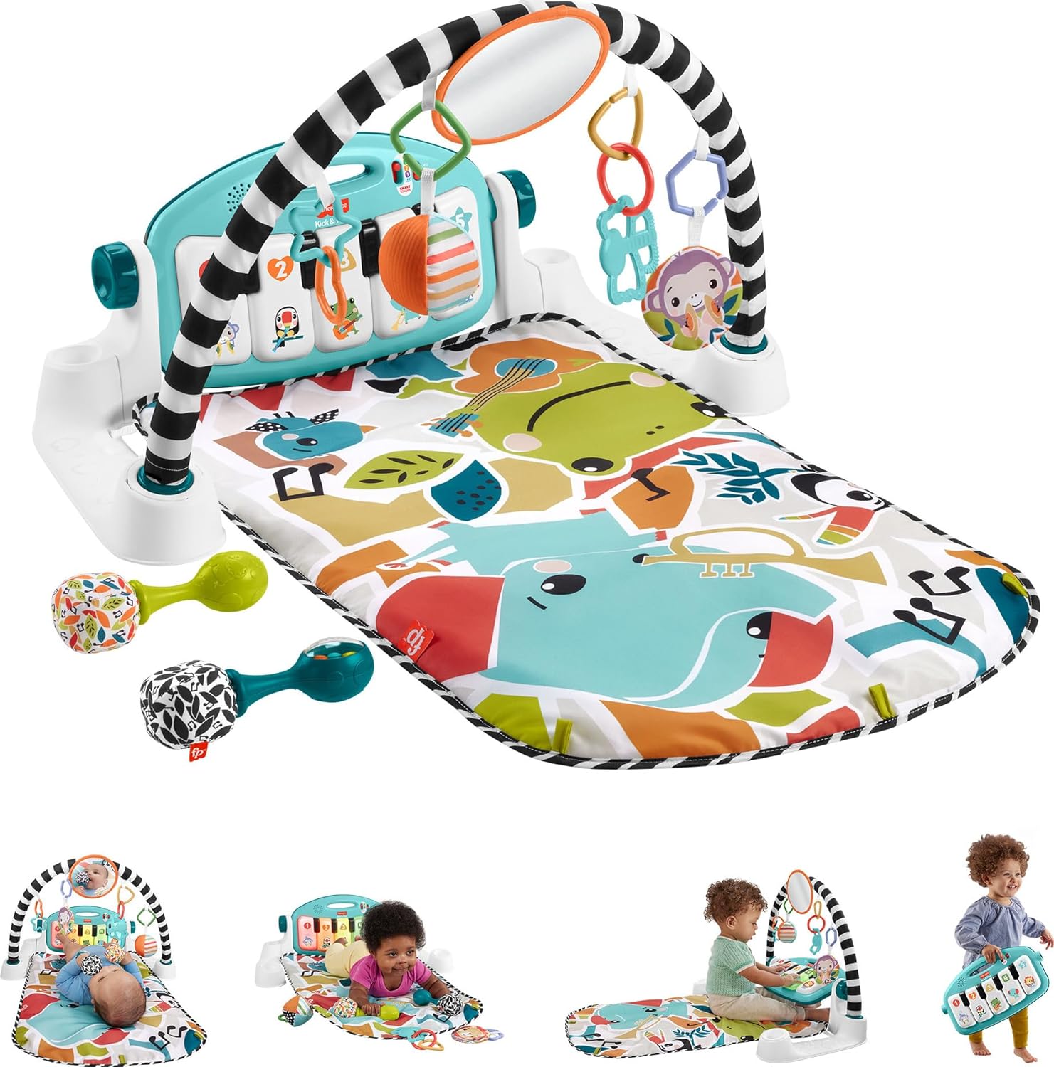 Fisher-Price-Baby-Musical-Toy-Set-Glow-and-Grow-Kick.jpg Fisher-Price Baby Musical Toy Set Glow and Grow Kick & Play Piano Gym Blue Playmat with 2 Rattle Maracas for Newborns Ages 0+ Months - Image 1
