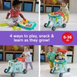 Fisher-Price Baby Push Toy 4-in-1 Snack Cart Walker Learning Activity, 14 Pieces for Pretend Play Infants Ages 6+ Months, Multilanguage Version - Image 2