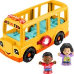Fisher-Price Little People Toddler Toy School Bus Musical Push-Along Vehicle with 2 Figures for Pretend Play Ages 1+ Years