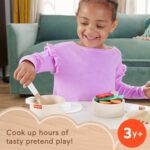 Fisher-Price Wood Kitchen Pretend Play Toy Pots & Pans Set, 19-Piece Playset Wooden, Metal & Fabric for Preschool Kids Ages 3+ Years - Image 2