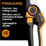 Fiskars DualAction Pruner – Hand Pruner with Two Cutting Modes, Bypass Garden Pruner for Stems and Branches up to 1", Low-Friction Steel Blade, FiberComp Frame