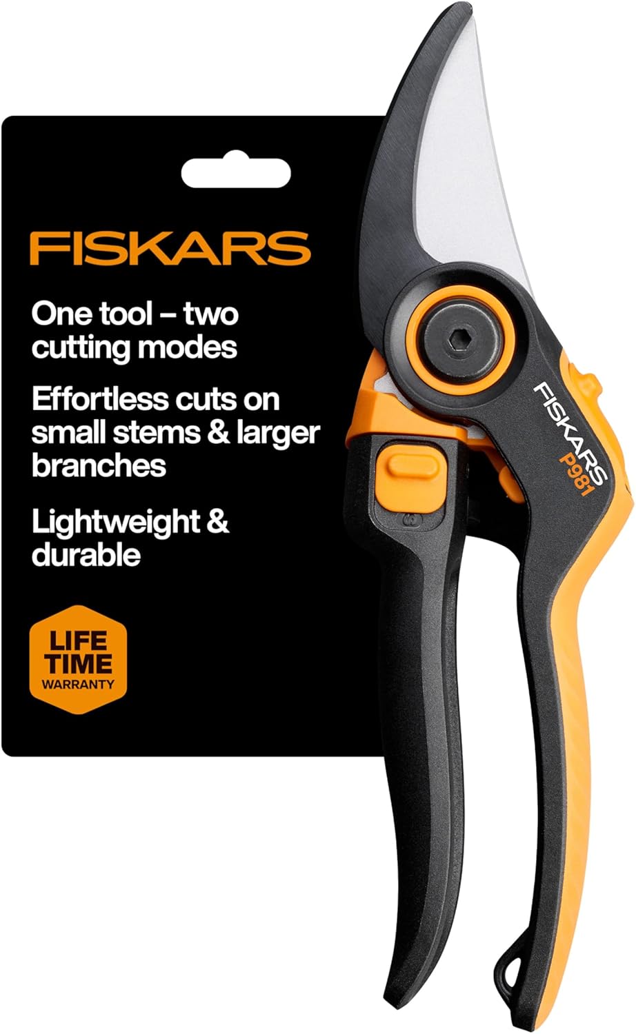 Fiskars-DualAction-Pruner-–-Hand-Pruner-with-Two-Cutting-Modes.jpg Fiskars DualAction Pruner – Hand Pruner with Two Cutting Modes, Bypass Garden Pruner for Stems and Branches up to 1", Low-Friction Steel Blade, FiberComp Frame - Image 1