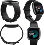 Fitbit Versa 4 Health and Fitness Smart Watch (Black/Graphite) with Built-in GPS, 6 Day Battery Life, S & L Bands, Bundle with 3.3foot Charge Cable, Wall Adapter, Screen Protectors & PremGear Cloth - Image 2