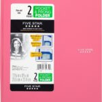 Five Star 2-Pocket Folder, Stay-Put Folder, Plastic Colored Folders with Pockets & Prong Fasteners for 3-Ring Binders, For Home School Supplies & Home Office, 11” x 8-1/2”, Pink (72105)
