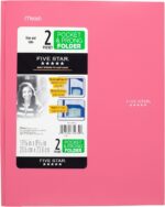 Five Star 2-Pocket Folder, Stay-Put Folder, Plastic Colored Folders with Pockets & Prong Fasteners for 3-Ring Binders, For Home School Supplies & Home Office, 11” x 8-1/2”, Pink (72105)