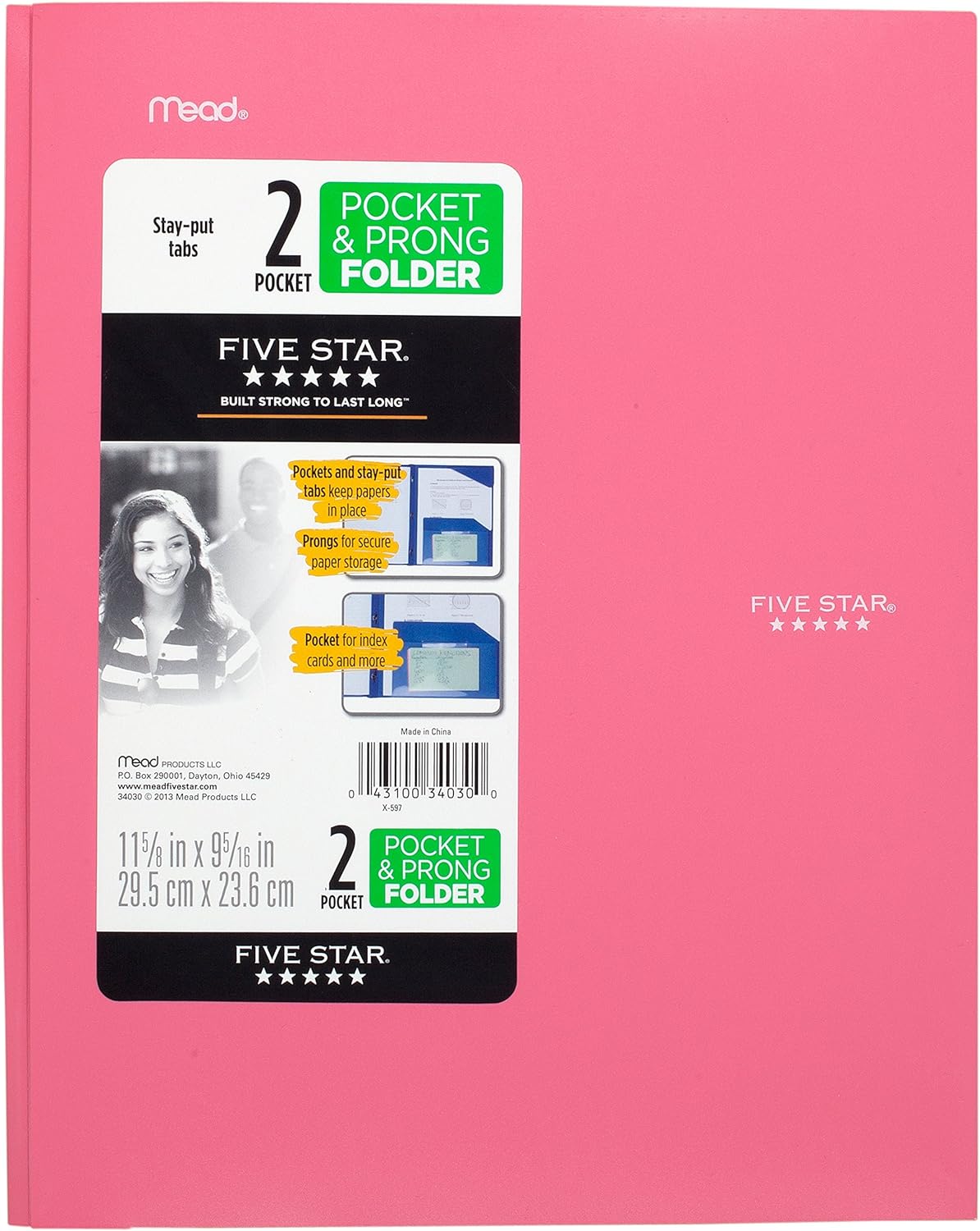 Five-Star-2-Pocket-Folder-Stay-Put-Folder-Plastic-Colored-Folders-with.jpg Five Star 2-Pocket Folder, Stay-Put Folder, Plastic Colored Folders with Pockets & Prong Fasteners for 3-Ring Binders, For Home School Supplies & Home Office, 11” x 8-1/2”, Pink (72105) - Image 1