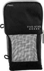 Five Star Pencil Pouch, Pen Case, Stand 'N Store Zipper Pouch, Fits 3-Ring Binder, Storage Organizer for Supplies Earbuds Chargers Cables Makeup, Black/Grey (505160A-ECM)