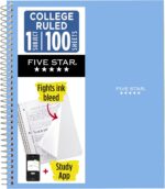 Five Star Spiral Notebook + Study App, 1 Subject, College Ruled Paper, 8.5" x 11", 100 Sheets, Blue (Color May Vary) (72565)