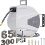 G GOOD GAIN Air Hose Reel Retractable 3/8 in x 65 ft Hybrid Polymer Hose, Air Compressor Hose Reel Retractable Auto-Rewind Enclosed 180° Swivel Mount, Max 300PSI Commerical Polypropylene Grey