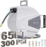 G GOOD GAIN Air Hose Reel Retractable 3/8 in x 65 ft Hybrid Polymer Hose, Air Compressor Hose Reel Retractable Auto-Rewind Enclosed 180° Swivel Mount, Max 300PSI Commerical Polypropylene Grey