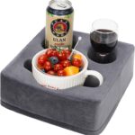 G GOOD GAIN Couch Cup Holder Pillow, Spill-Proof Sofa Drink Cup Holder & Multi-Use Organizer for Sofa, Bed, Car, Beach - Holds Mugs, Phone, Snacks, Remote Control, KeepTemp Design (Grey)