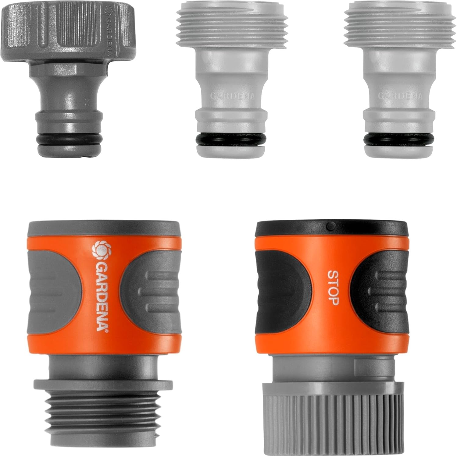GARDENA-18270-81-5-Piece-Quick-Connect-Hose-Fittings-Garden-Hose-Quick.jpg GARDENA (18270-81) 5-Piece Quick Connect Hose Fittings: Garden Hose Quick Connect Kit for 5/8 Inch or 1/2 Inch Hose - Quickly Connect Garden Hoses, Sprinklers, Spray Nozzles, and Accessories. - Image 1