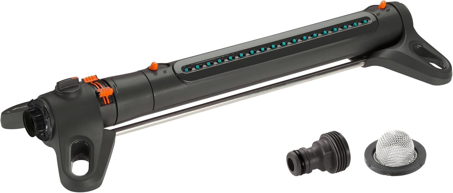 GARDENA-20570-Up-to-3800-sq-ft-AquaZoom.jpg GARDENA 20570 | Up to 3800 sq ft - AquaZoom Adjustable Oscillating Yard Sprinkler, for Watering Large Area Lawn and Garden. Aquazoom Outdoor oscillating Sprinkler has Wide Heavy Duty Base. - Image 1