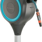 GARDENA Automatic Retractable Garden Hose Reel - 50 Feet - 360 Degree Swivel Outdoor Hose Reel with Metal Spike Base - Auto Retract - UV Resistant Housing - Easy Install No Tools Required - 18604