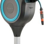 GARDENA Automatic Retractable Garden Hose Reel - 66 Feet - 360 Degree Swivel Outdoor Hose Reel with Metal Spike Base - Auto Retract - UV Resistant Housing - Easy Install No Tools Required - 18614