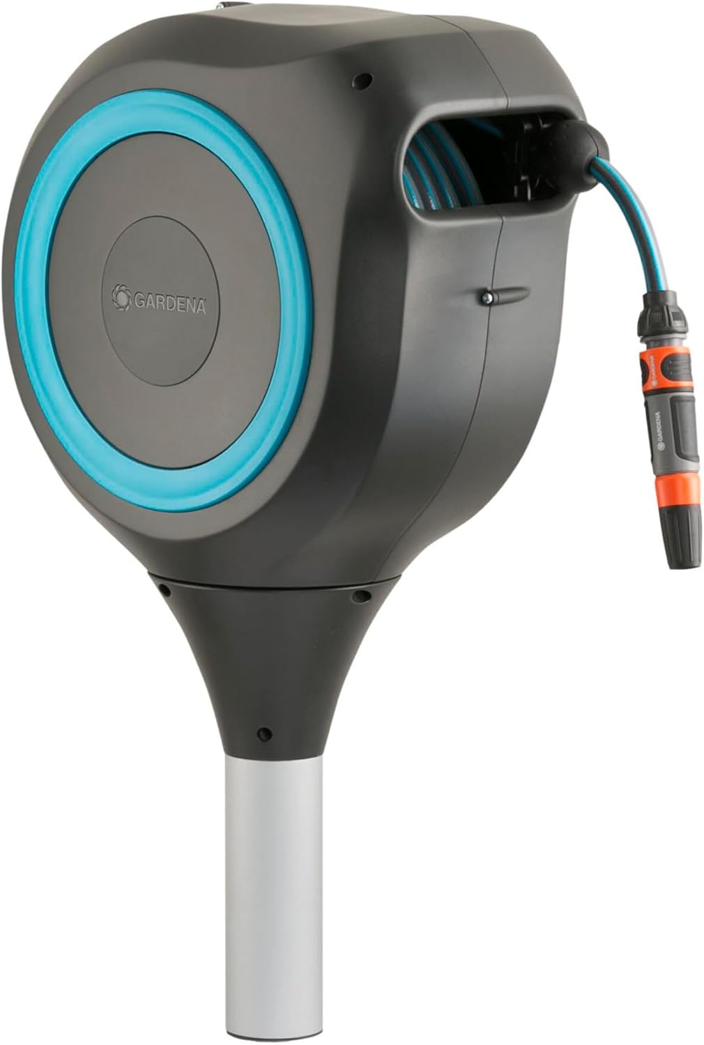 GARDENA-Automatic-Retractable-Garden-Hose-Reel-66-Feet.jpg GARDENA Automatic Retractable Garden Hose Reel - 66 Feet - 360 Degree Swivel Outdoor Hose Reel with Metal Spike Base - Auto Retract - UV Resistant Housing - Easy Install No Tools Required - 18614 - Image 1