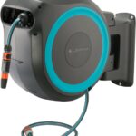 GARDENA Retractable Garden Hose Reel - 115 Feet - Auto Retract Hose Reel with 180° Swivel Wall Mount - Heavy Duty - Integrated Spray Nozzle - 18630