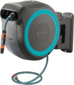 GARDENA Retractable Garden Hose Reel - 115 Feet - Auto Retract Hose Reel with 180° Swivel Wall Mount - Heavy Duty - Integrated Spray Nozzle - 18630