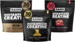 Gains in Bulk Intantized Creatine Bundle, Soluble Pre Workout Powder, Supports Muscle Building, Strength and Performance, Unflavored, Raspberry and Sweet Lemonade, 90 Servings