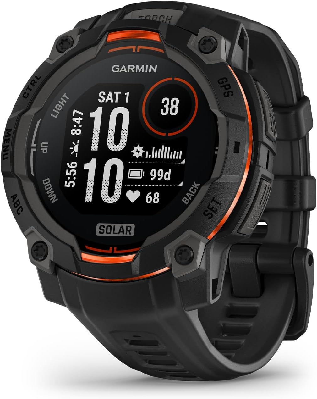 Garmin-Instinct®-3-45mm-Solar-Charged-Display-Rugged-Outdoor-GPS.jpg Garmin Instinct® 3 45mm, Solar Charged Display, Rugged Outdoor GPS Smartwatch, Metal-Reinforced Bezel, Built-in Flashlight, Black | Solar-Charged Mip Display, Metal-Reinforced Bezel, Built-in LED Flashlight, Multi-Gnss GPS, 10 Atm Water-Rated - Image 1