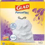 Glad ForceFlex Tall Kitchen Trash Bags, 13 Gallon, Gain Lavender, 140 Count (Package May Vary)