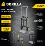 Gorilla 400 lbs. Convertible Steel Hand Truck, Simple Flatbed Conversion; Wide Grip Telescoping Handle, Flat-Free Tires - Image 2
