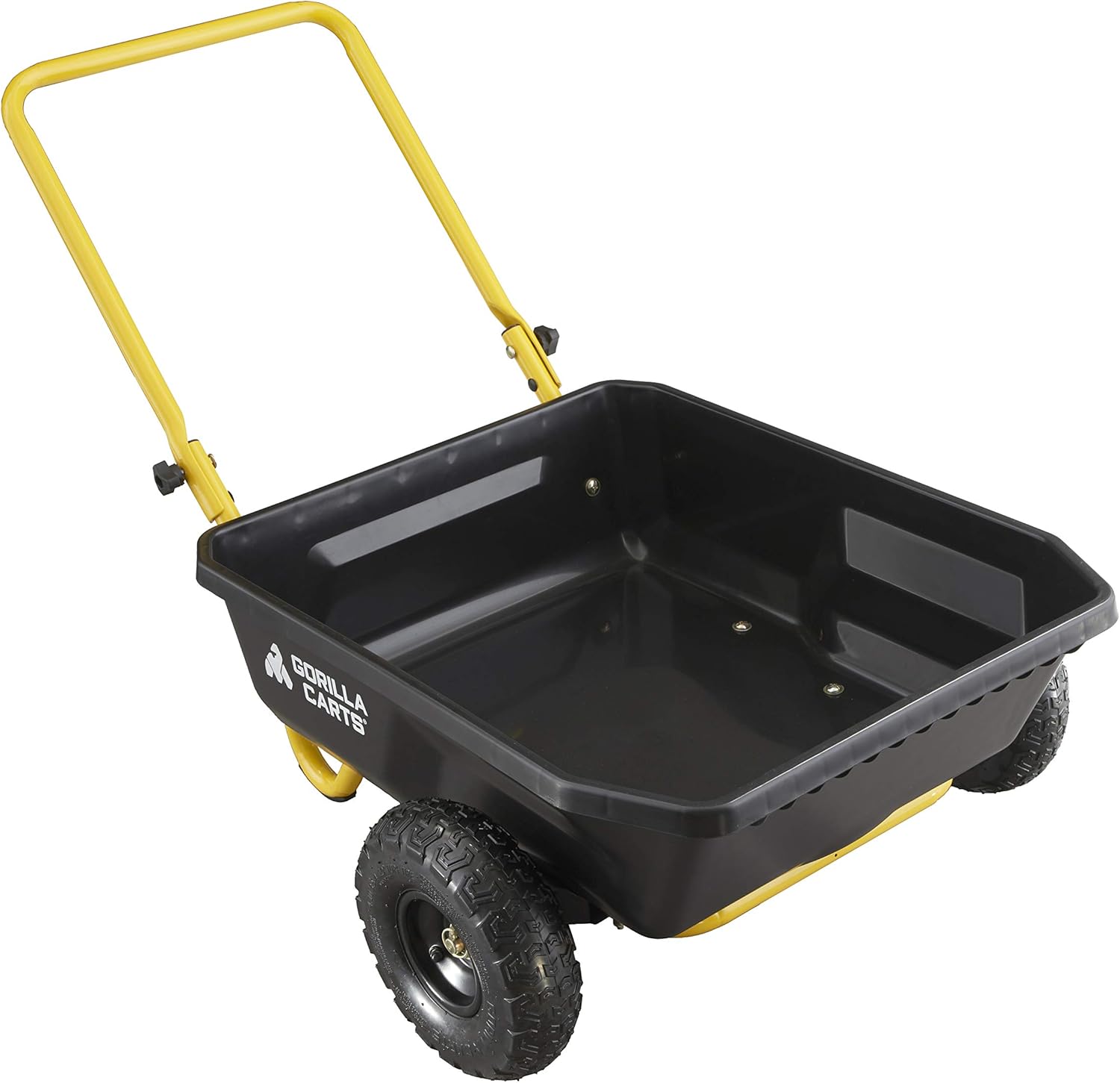Gorilla-Carts-GCR-4-Poly-Dump-Cart-2-Wheel-Garden-Wagon-with.jpg Gorilla Carts GCR-4 Poly Dump Cart, 2-Wheel Garden Wagon with Foldable Handle, 4 cu ft, 300 lb. Capacity, Black/Yellow - Image 1