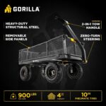 Gorilla Carts Steel Utility Cart, 4 Cu Ft Bed, 900 lb Load Capacity, Black – Towable Heavy-Duty Outdoor Hauling Wagon with Removable Side Panels for Yard, Lawn, Garden or Landscaping - Image 2