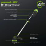 Greenworks 80V 16" Brushless Cordless String Trimmer – Battery & Charger Not Included, .080" Dual Line, Variable Speed, Lightweight Design, 4-Year Warranty - Image 2