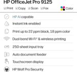 HP OfficeJet Pro 9125 Wireless All-in-One Color Inkjet Printer, Print, Scan, Copy, Fax, ADF, Duplex Print/scan, Best-for-Office, 3 Month Trial of Instant Ink Included, AI-Capable (C2VZ0A) - Image 2