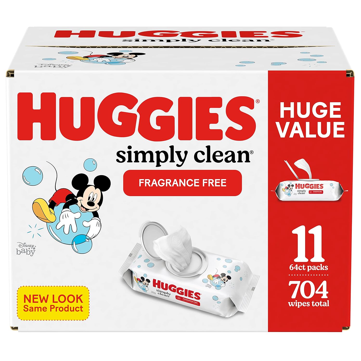 HUGGIES-Simply-Clean-Baby-Wipes-Flip-Lid-Packs-704-Wipes.jpg HUGGIES Simply Clean Baby Wipes Flip Lid Packs 704 Wipes Total, White, Unscented, 11 Count - Image 1