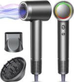 Hair Dryer - 1 Min Fast Drying, High-Speed Blow Dryer with 500 Million Negative Ions, No Heat Damage, Low Noise, Lightweight, Professional Hairdryer with Diffuser & Nozzle for Women, Gunmetal