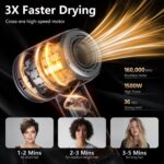 Hair Dryer - 1 Min Fast Drying, High-Speed Blow Dryer with 500 Million Negative Ions, No Heat Damage, Low Noise, Lightweight, Professional Hairdryer with Diffuser & Nozzle for Women, Gunmetal - Image 2
