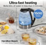 Hamilton Beach 1.7L Electric Kettle, Water Boiler & Heater, LED Indicator, Built-In Mesh Filter, Auto-Shutoff & Boil-Dry Protection, Cordless Serving, Clear Glass (40864) - Image 2