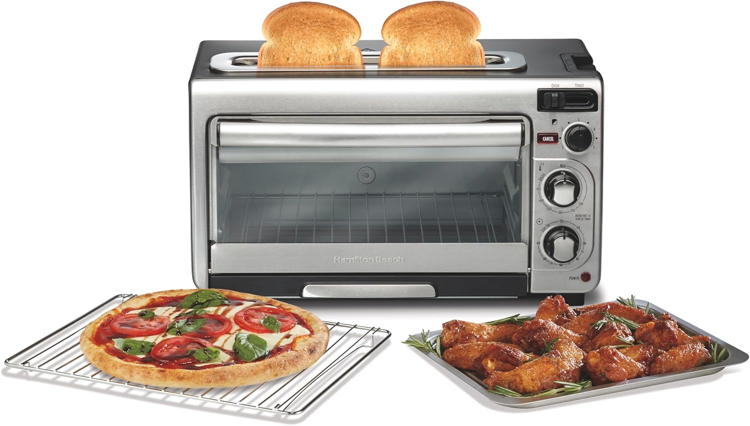 Hamilton-Beach-2-in-1-Countertop-Toaster-Oven-and-Long-Slot-2.jpg Hamilton Beach 2-in-1 Countertop Toaster Oven and Long Slot 2 Slice Toaster, 60 Minute Timer and Automatic Shut Off, Shade Selector, Stainless Steel (31156) - Image 1