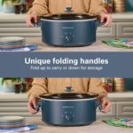 Hamilton Beach 6 Quart Slow Cooker with Space-Saving Folding Handles, 3 Heat Settings, Dishwasher Safe Stoneware Crock and Glass Lid, Kitchen Makeover Blue (33608) - Image 2