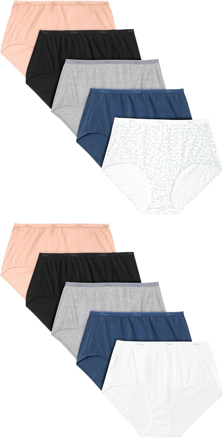 Hanes-Womens-Underwear-Pack-10-Pack-Full-Coverage-Cotton-Blend-Panties-Moisture-Wicking.jpg Hanes Women's Underwear Pack, 10-Pack, Full-Coverage Cotton Blend Panties, Moisture-Wicking Underwear for Women - Image 1