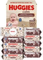 Huggies Calm Baby Wipes, Unscented, Hypoallergenic, 10 Push Button Packs (560 Wipes Total)