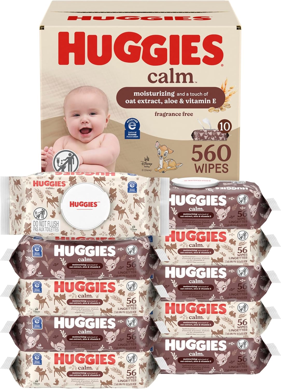 Huggies-Calm-Baby-Wipes-Unscented-Hypoallergenic-10-Push-Button-Packs.jpg Huggies Calm Baby Wipes, Unscented, Hypoallergenic, 10 Push Button Packs (560 Wipes Total) - Image 1