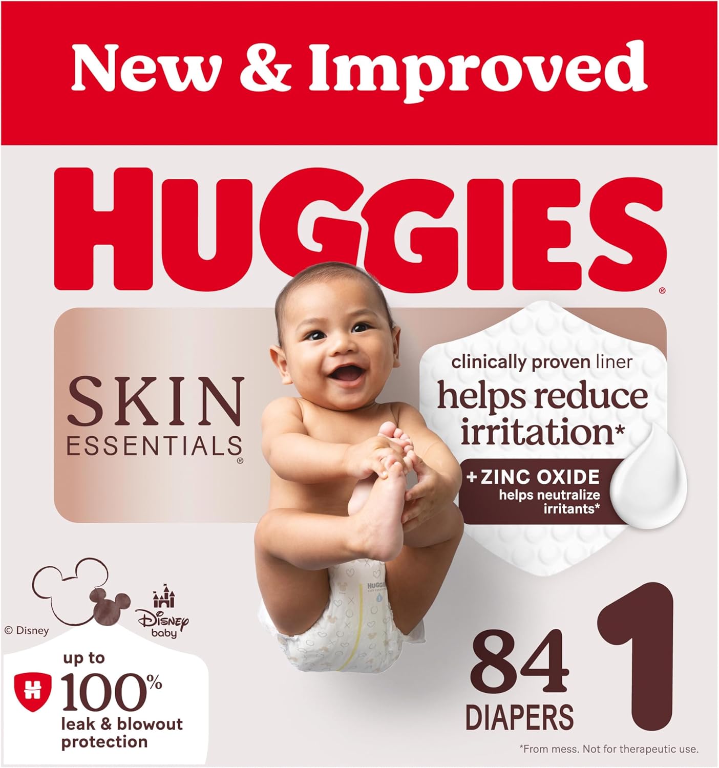 Huggies-Size-1-Diapers-Skin-Essentials-Baby-Diapers-Size-1.jpg Huggies Size 1 Diapers, Skin Essentials Baby Diapers, Size 1 (8-14 lbs), 84 Count, Packaging May Vary - Image 1