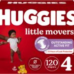 Huggies Size 4 Diapers, Little Movers Baby Diapers, Size 4 (22-37 lbs), 120 Count, Packaging May Vary