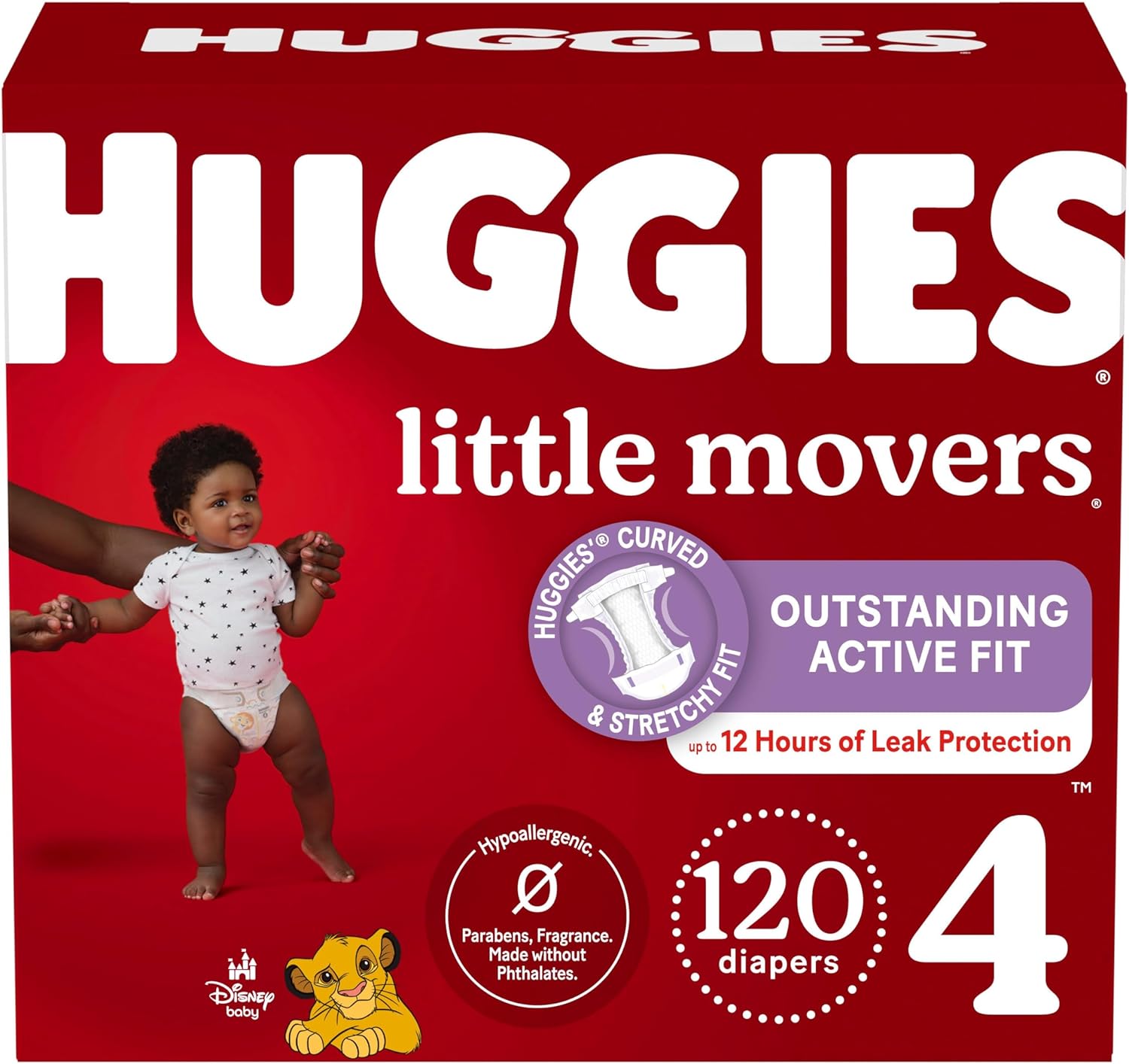 Huggies-Size-4-Diapers-Little-Movers-Baby-Diapers-Size-4.jpg Huggies Size 4 Diapers, Little Movers Baby Diapers, Size 4 (22-37 lbs), 120 Count, Packaging May Vary - Image 1