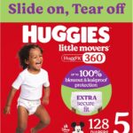 Huggies Size 5 Baby Diapers, Little Movers HuggFit 360° Baby Diapers with 360° Waistband, Size 5 (27+ lbs), 128 Count (2 Packs of 64), Packaging May Vary