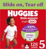 Huggies Size 5 Baby Diapers, Little Movers HuggFit 360° Baby Diapers with 360° Waistband, Size 5 (27+ lbs), 128 Count (2 Packs of 64), Packaging May Vary