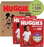 Huggies Size 5 Baby Diapers, Little Movers HuggFit 360° Baby Diapers with 360° Waistband, Size 5 (27+ lbs), 128 Count (2 Packs of 64), Packaging May Vary - Image 2
