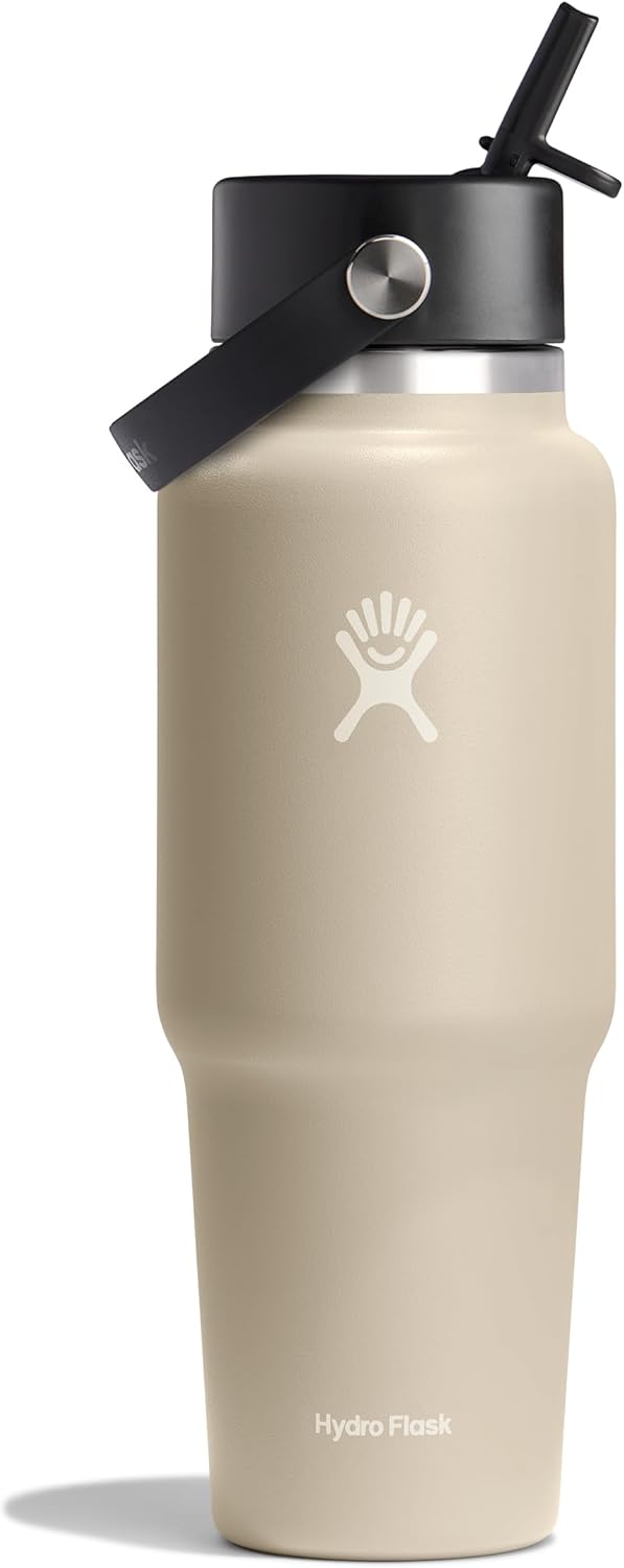Hydro-Flask-Travel-Water-Bottle-Insulated-Stainless-Steel.jpg Hydro Flask Travel Water Bottle - Insulated Stainless Steel - Wide Straw Lid, Non Spill, Leakproof in 32 Oz Oat Tan - Image 1